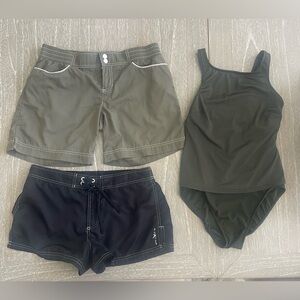 Lands' End Olive Swimsuit One Piece.  Looks like a Tankini - 2 Bonus Shorts!